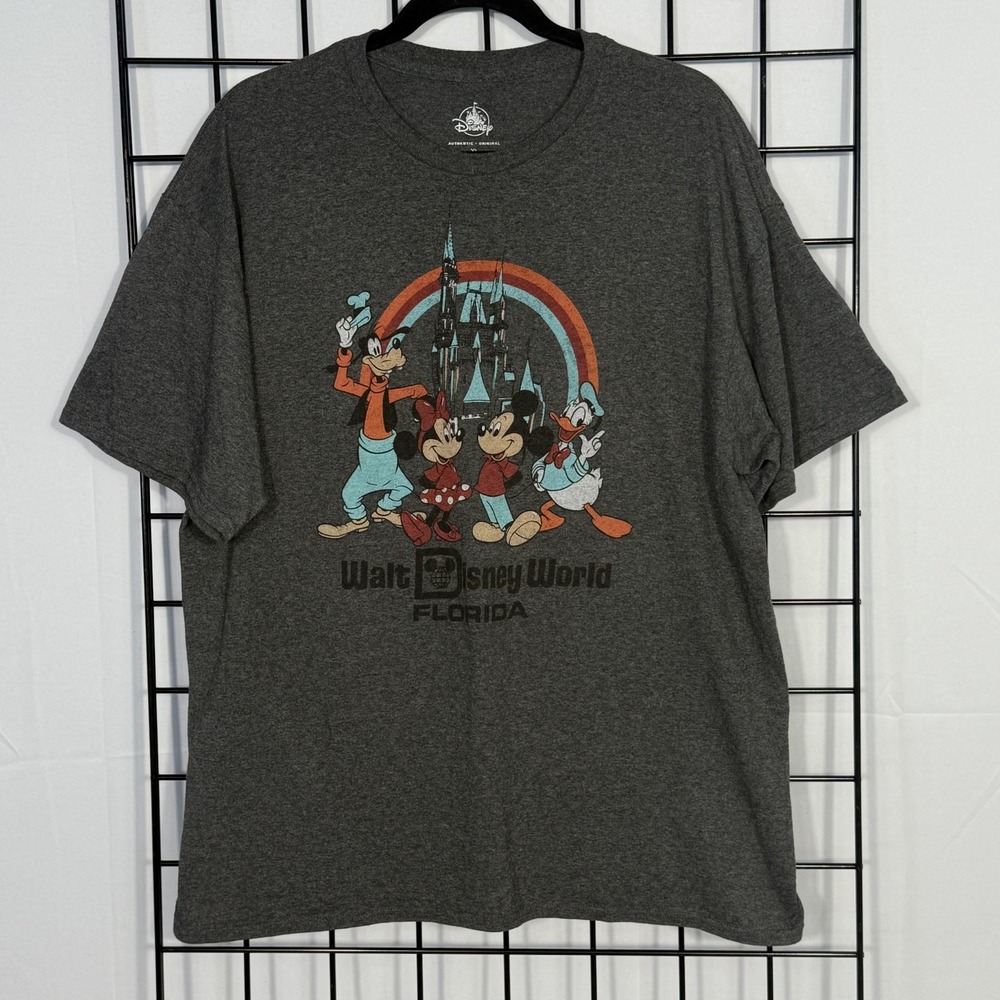 Disney Parks Walt Disney World T-Shirt Mens XL Gray Retro Goofy Mickey Donald